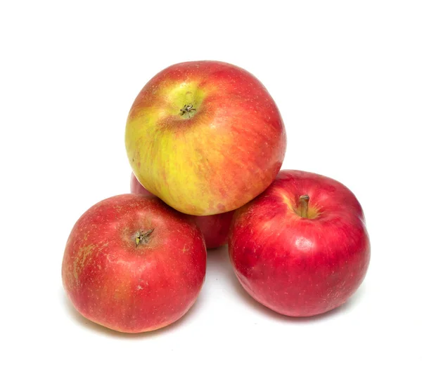 Manzanas Maduras Rojo Amarillas Aisladas Sobre Fondo Blanco Fruto —  Fotos de Stock