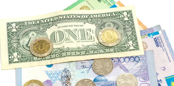 Money White Background Inflation Dollar Kazakhstan Tenge — Stock Photo, Image