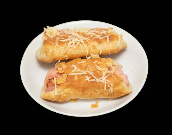 Τηγανητές Πίτες Λουκάνικο Και Τυρί Πιάτο — Φωτογραφία Αρχείου