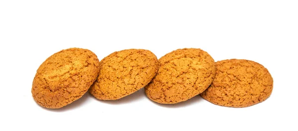 Biscoitos Redondos Aveia Fundo Branco Alimentos Nutritivos Associados Proteínas Fibras — Fotografia de Stock