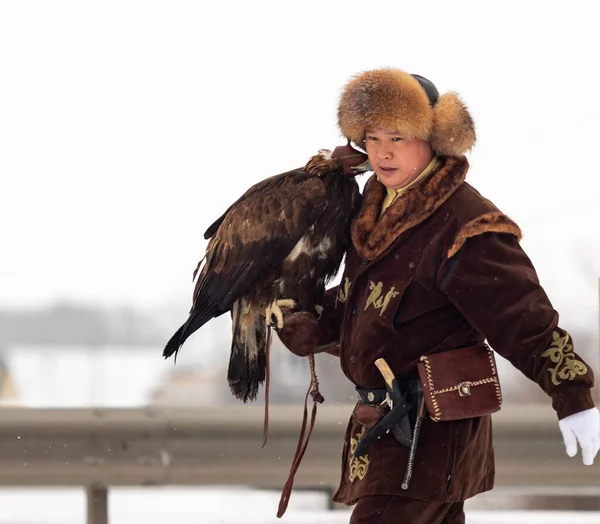 Petropavlovsk Kazakhstan February 2020 Kazakhstan National Clothes Hunter Bird Men Stock Photo