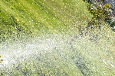 Sulama Sistemi Yeşil çimenleri suluyor, bulanık arkaplan