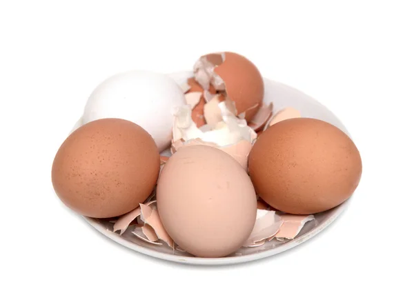 Eggs Shells Plate White Background — Stock Photo, Image