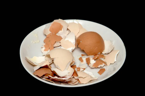 Eggs Shells Plate Black Background — Stock Photo, Image