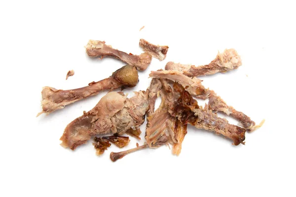 Beyaz Arka Planda Yemekten Tavuk Kemikleri — Stok fotoğraf