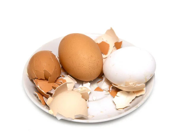 Eggs Shells Plate White Background — Stock Photo, Image