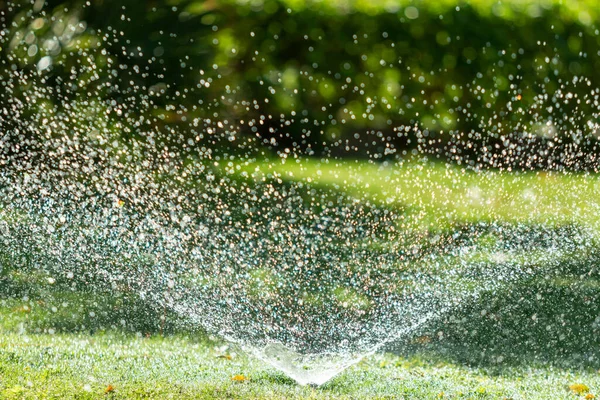 Bevattningssystem Bevattning Grönt Gräs Suddig Bakgrund — Stockfoto