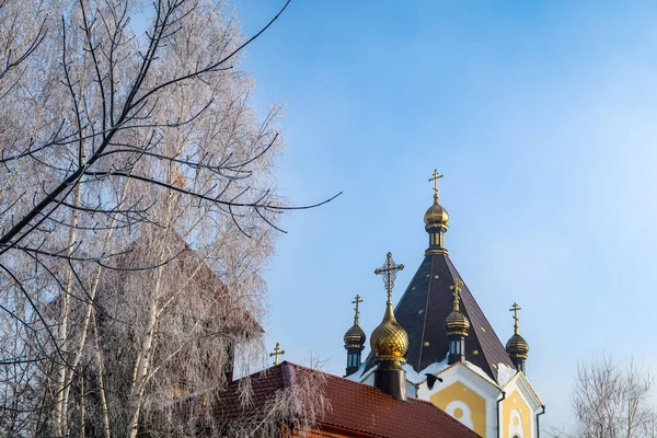 Crosses Orthodox Church Frosty Winter Morning — Stock Photo, Image