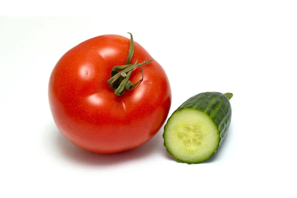 Tomato Half Cucumber White Background — Stock Photo, Image