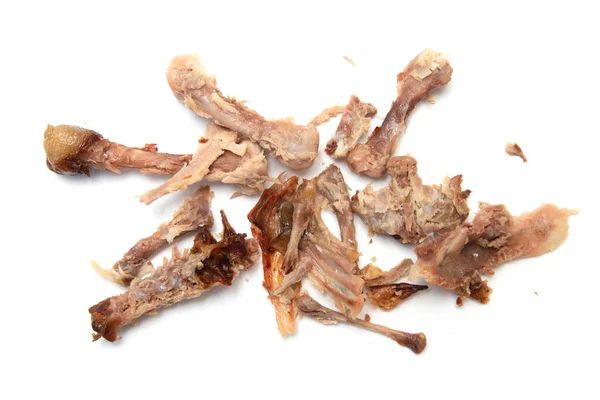 Beyaz Arka Planda Yemekten Tavuk Kemikleri — Stok fotoğraf