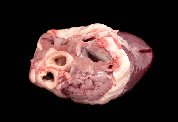 Serce Mięsa Jest Izolowane Czarnym Tle — Zdjęcie stockowe