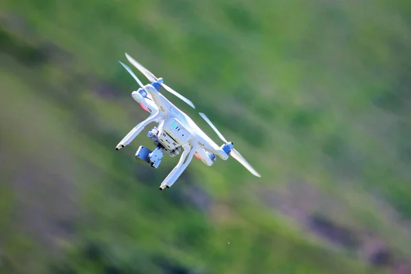 White Flying Drone Blurry Background Nature — Stock Photo, Image