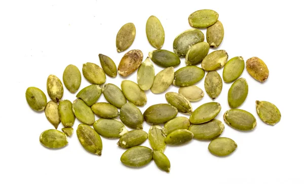 Semillas Calabaza Peladas Sobre Fondo Blanco — Foto de Stock