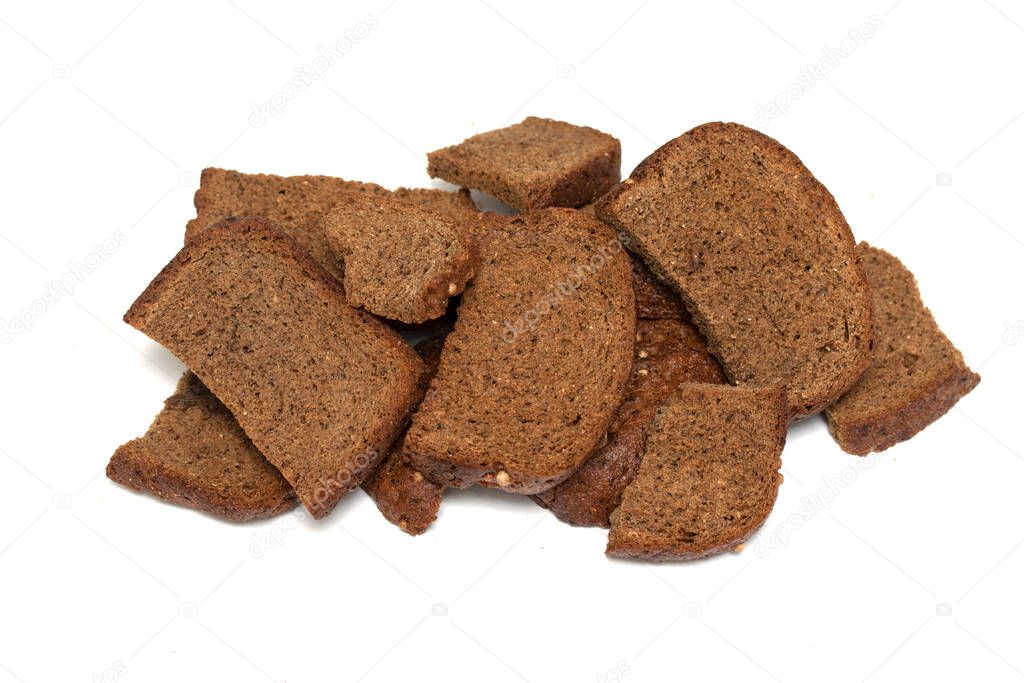 Rye crackers bread crust isolated on a white background.