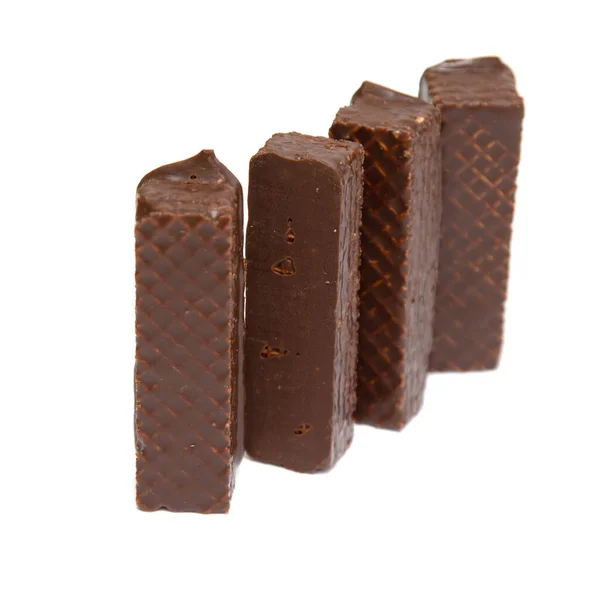 Bolachas Waffle Chocolate Com Doces Fundo Branco — Fotografia de Stock