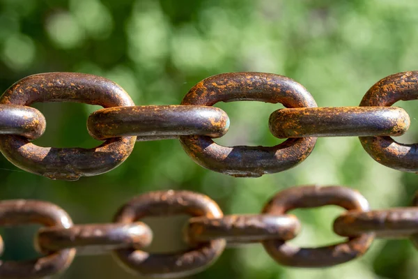 Metall Rostig Kedja Närbild Ofokuserad Bakgrund Naturen — Stockfoto