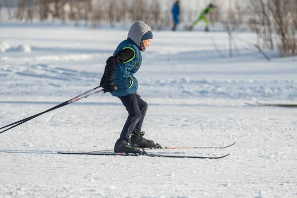 Petropavlovsk Kazajstán Febrero 2020 Gente Está Esquiando Bosque Invernal Soleado — Foto de Stock