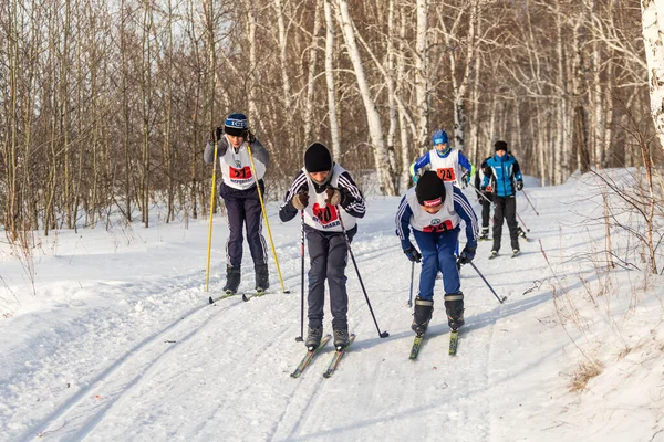 Petropavlovsk Kasachstan Februar 2020 Schulkinder Fahren Winterwald Ski Sport Ist Stockfoto