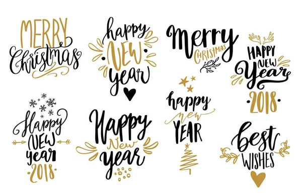 Felice anno nuovo set calligrafia — Vettoriale Stock