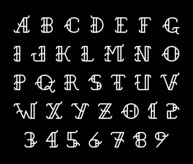 Vintage yazı tipi ve alfabe