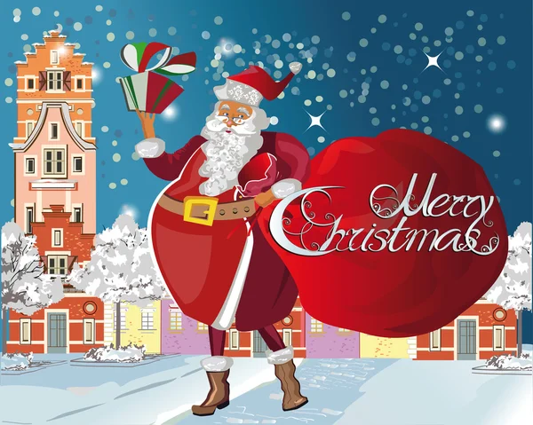Plakat z życzeniami Christmas. Święty Mikołaj. — Wektor stockowy