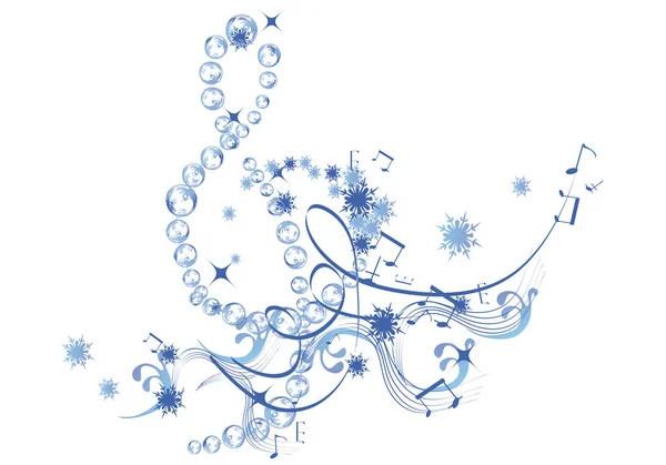 Clef d'aigu abstraite ornée de flocons de neige et de notes . — Image vectorielle