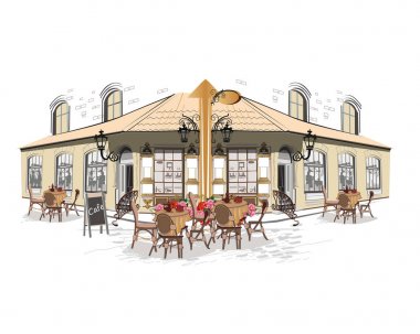 Arka planlar dizi çiçekler, eski şehir manzarası ve sokak kafeleri ile dekore edilmiş. 