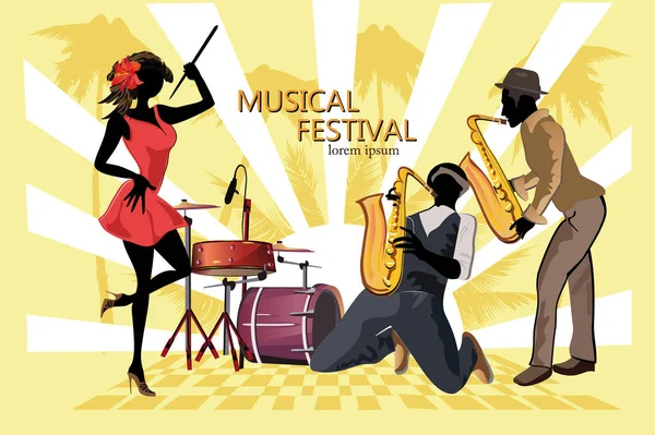 Series of musical backgrounds with musicians. Jazz poster. — Stock Vector