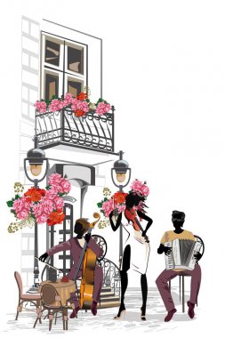 Street musicians in the city. Jazz band. clipart