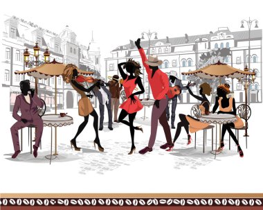 Street musicians in the city. clipart