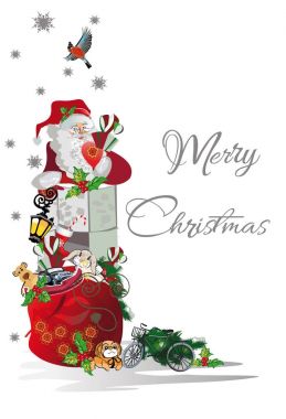 Noel Baba hediye kanal büyük bir çanta ile. 