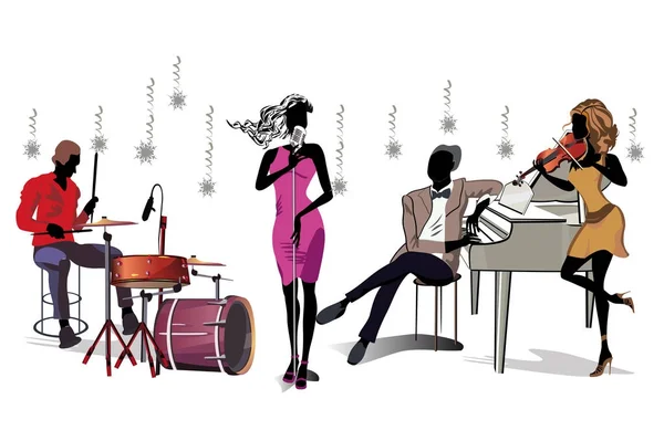 Músicos en la fiesta. Banda de jazz . — Vector de stock