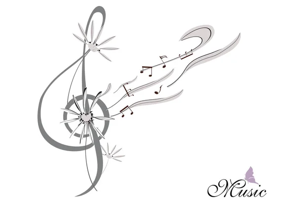 Abstract treble clef decorated with summer and spring flowers. — Stock Vector