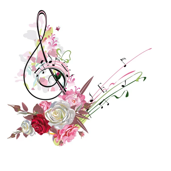 Chiave di violino astratta decorata con fiori estivi e primaverili . — Vettoriale Stock