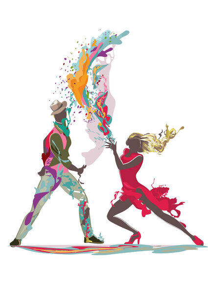 Abstract musical background with a women in passionate Latin American dances decorated with splashes.