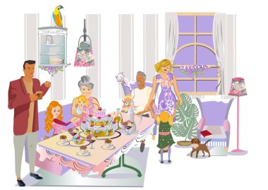  Anne, baba, çocuklar ve büyükbaba, bir büyükanne daha iyi bir tatil yemeği yiyorlar.. 