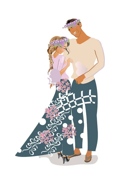 Illustration vectorielle de couples romantiques amoureux de fleurs . — Image vectorielle