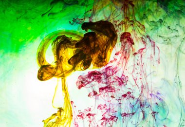 Akrilik renkler ve mürekkep su. arka plan.