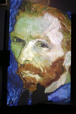  The exhibition Van Gogh Alive  The Experience at The Old Train Station in Krakow. Poland clipart