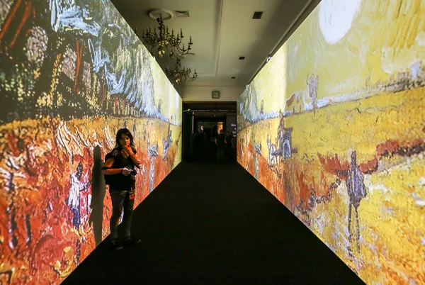 The exhibition Van Gogh Alive  The Experience at The Old Train Station in Krakow. Poland — Stock Photo, Image