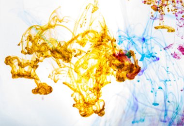 Akrilik renkler ve mürekkep su. arka plan.