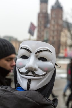 Anarşistler Cracow ana meydanında siyasi gösteri. Polonya