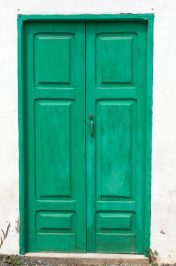 Fuerteventura, Kanarya Adaları, İspanya Betancuria köyünde yeşil ahşap kapı