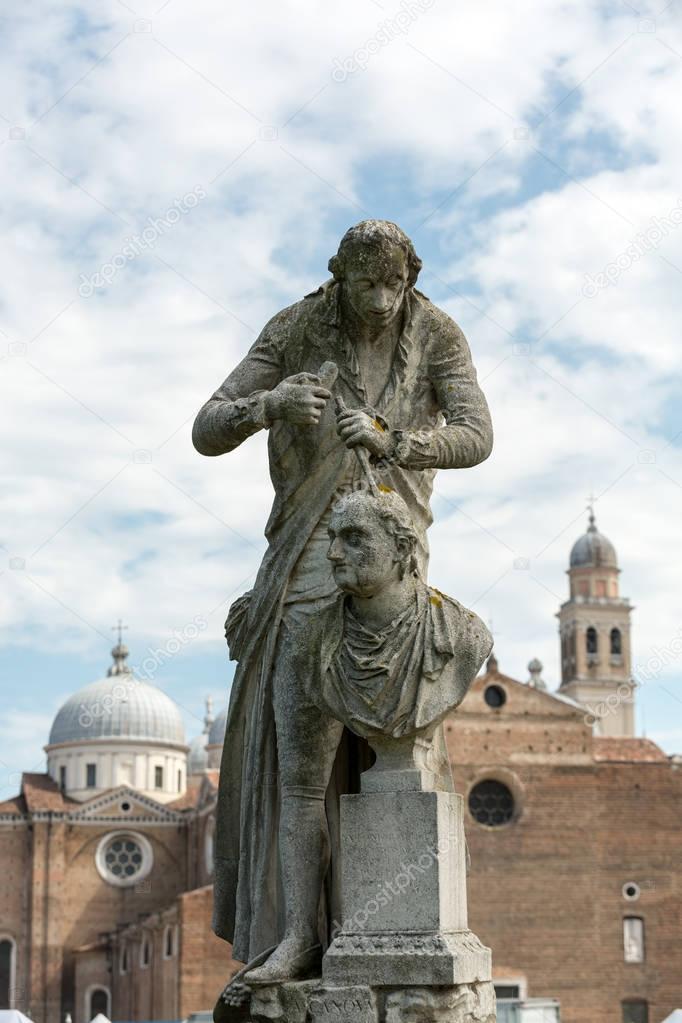 The statue of Antonio Canova (1757-1822) who was an Italian sculptor from the Republic of Venice. The statue is located in Prato della Valle, Padua