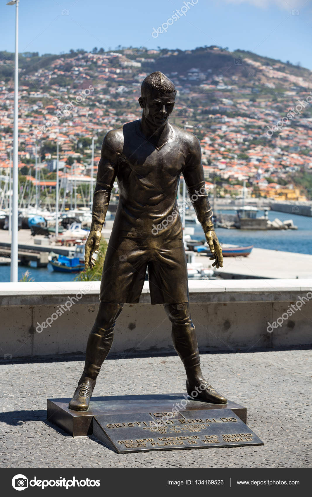The staue Christiano Ronaldo before the entry to the ...