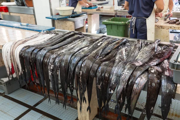 Fish on market, black scabbard (espada) in fish market — Stock Photo, Image