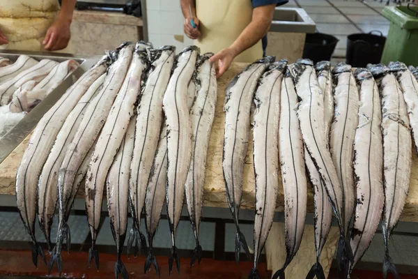 Fish on market, black scabbard (espada) in fish market — Stock Photo, Image