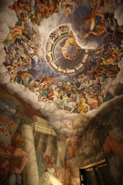 Palazzo Te in Mantua is a major tourist attraction. Mannerism's  fresco: Giulio Romano's illusionism invents a dome overhead and dissolves the room's architecture in the Fall of the Giants. clipart