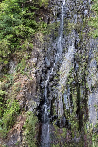 Risco Cascada de las Veinticinco Fuentes Levada sendero de senderismo, Madeira Portugal — Foto de Stock