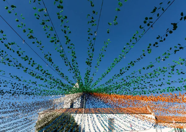 Garlands, street decorations at  Madeira Wine Festival in Estreito de Camara de Lobos, Madeira, Portugal — Stock Photo, Image